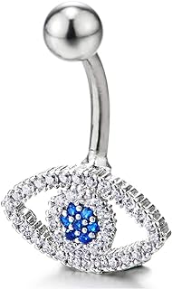 Cubic Zirconia Pave Evil Eye Belly Chain Belly Button Ring Body Jewelry Piercing Navel Ring