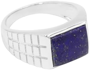 Sterling Silver Clasp Lapis Lazuli Men's Engagement Ring, 4.2 Ct Lapis Gemstone, 18K Yellow Gold Plated, Suitable for Men and Women