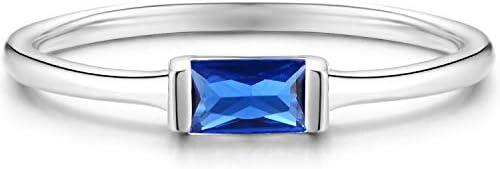 BLOSSOM & HUE Sterling Silver Baguette Ring Dainty Simple Baguette Stacking Minimalist Band