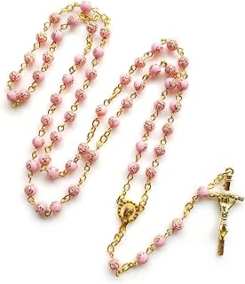 6mm Rose Beads Rosary Necklace With Crucifix For Cross Pendant Necklaces Catholic Prayer Gifts For Men Women Rosary Necklace For Men
