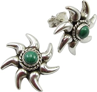SilverStarJewel Genuine Malachite Stud Earrings 0.7" 925 Sterling Silver Fashion Stone