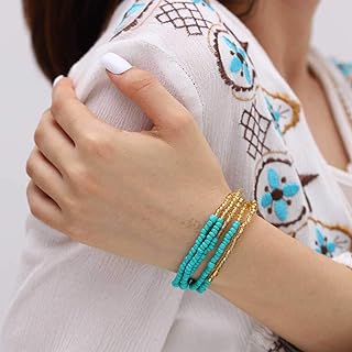 Boho Beaded Bracelets African Hand Chains Stretch Stackable Bracelet Elastic Colorful Anklet Bracelet Jewelry for Women and Girls