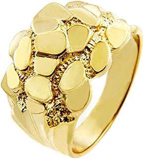 14K Yellow Gold Men's Nugget-Texture Engagement Horseshoe Ring - Block Design