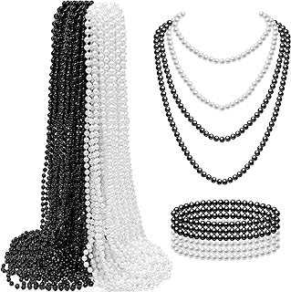 32 Pack 1920s Long Pearl Necklaces Costume Jewelry Fake Pearl Necklace Bulk Gatsby Faux Pearl Necklace for Women Mardi Gras Beads Necklace Accessories for Halloween Wedding Roaring 20s Birthday Decor
