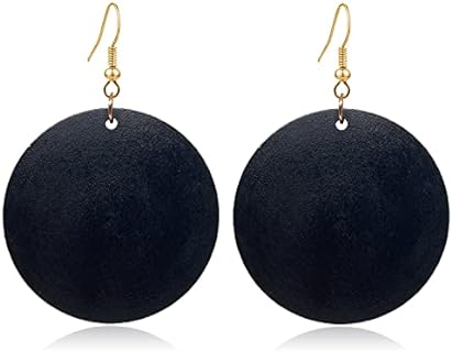 KaFu Dangle Natural Wood Teardrop Geometric Lightweight Drop Circle Earrings Stainless Steel Stud Bohemia Retro Earrings for Women Girls