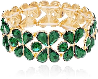 Women's Wide Stretch Bangle Bracelets Wedding Bridal lucky 4-leaf Clover Crystal Bracelet Statement Jewelry for Brides Bridesmaids Prom Party Costume Accessories Girls