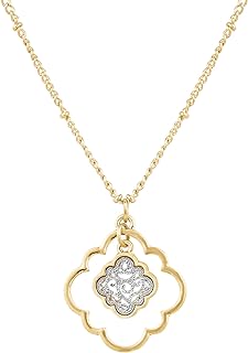 Spring Ring Clasp Two-Tone Pendant Necklace Cable Chain - Zinc and Copper Boho Chic Clover Medallion Design for Women