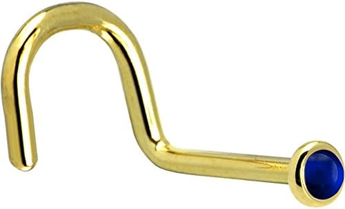 Genuine Blue Sapphire Nose Stud in Solid 14k Yellow Gold for Right Nostril, Classically Elegant Design, Handmade in USA