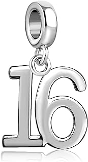 JMQJewelry 10 13th 16 18th 21 30th 40 50 60th Charm Lucky Number Happy Birthday Dangle Charms for Bracelet Christmas Fits Pandora Bracelet Halloween