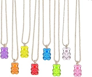 8 Pcs Colorful Resin Gummy Bear Pendant Necklace Cute Transparent Rainbow Candy Color Bear Chain Necklaces Accessories Lovely Animal Punk Party Jewelry for Women Girls Gifts