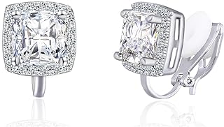 YOQUCOL 7MM Clip On Stud Earrings Square Cubic Zirconia Crystal Not Pierced Studs Earrings For Women Girls