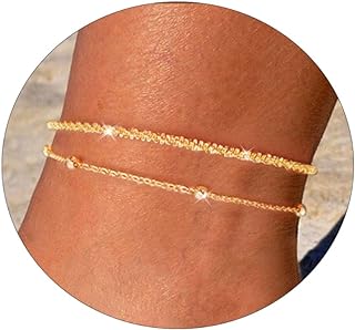Dainty 14k Gold Plated BERISO Anklet for Women with Figaro Chain and Lobster Claw Clasp, Adjustable, Hypoallergenic, Ideal Gift for Women and Teen Girls