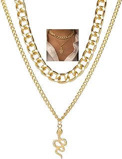 Charming Gold Layered Snake Pendant Necklace for Women with Cable Chain - Elegantly Crafted from Zinc, Nickel-Free and Hypoallergenic - Adjustable Multilayered Design, Perfect for All Occasions