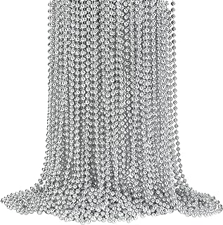 72pcs Metallic Silver Bead Necklaces, 33 Inch 7 mm Mardi Gras Beads Bulk Round Beaded Necklaces Costume Necklace for Mardi Gras Party Christmas Festive Events, Party Favors