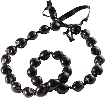 Hawaiian Kukui Nut Necklace with Chunky Heart-Shaped Beads and Lobster Clasp on Ball Chain and Satin Ribbon Tie