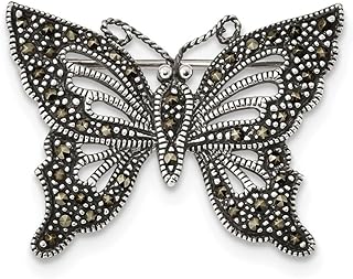 Solid 925 Sterling Silver Antiqued Marcasite Butterfly Pin