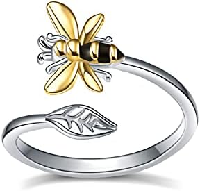 925 Sterling Silver Open Wedding Ring with Sterling Gem Bee Design for Women and Teens