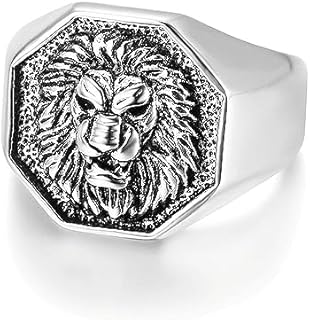 Lion Head Ring for men Lion Hair ring Stainless Steel Hip Hop ring for Men Vintage Animals Rings Iced Out Jewelry Punk Ring Club ring Heavy Metal ring for Boys