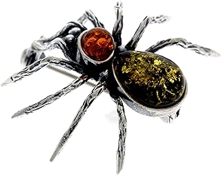 SilverAmber Jewellery - Genuine Baltic Amber & Sterling Silver Exclusive Spider Brooch - 4152