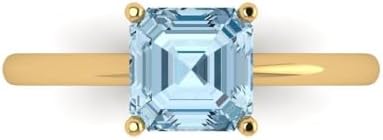 1.5 ct Asscher Cut Natural Sky Blue Topaz 18K Yellow Gold Solitaire Wedding Engagement Bridal Promise Ring