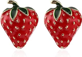 Push-Back Cute Strawberry Stud Earrings in Stainless Steel for Women and Teens, Red Fruit Design