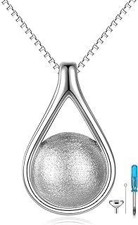 Women's Sterling Silver Teardrop Hourglass Urn Pendant Necklace with Cable Chain - Memorial Ashes Keepsake Jewelry