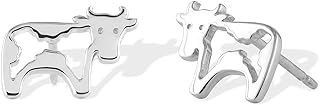 Sterling Silver Cow Stud Earrings with Push Back, Perfect for Rustic Jewelry Lovers, Hypoallergenic Design
