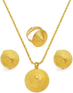 Ethiopian Jewelry for Women Set Ethiopian Eritrean Jewelry Set for Women Ethiopian Small Size Jewelry Sets Necklace Earrings Ring for Women Africa Wedding Party Gifts