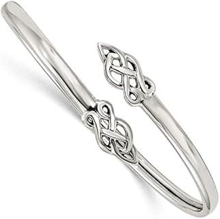 Unique-Clasp Sterling Silver Celtic Knot Flexible Bangle Bracelet - Stacked Claddagh Cuff - Timeless Irish Jewelry - Ideal St. Patrick's Day Gift for Her