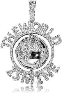 ICEDIAMOND The World Is Mine Pride Pendant with 24''Rope Chain Necklace, 14K Gold Plated Hip Hop Creative Charm Jewelry for Unisex