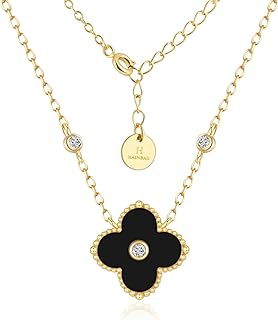 Black Pearl Cubic Zirconia Clover Pendant Necklace with Sterling Silver Box Chain and Spring Ring Clasp