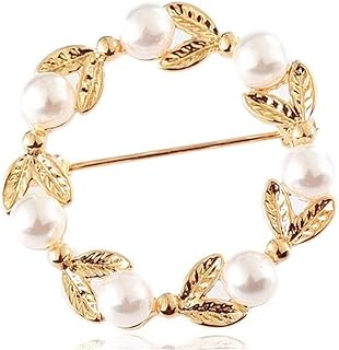 Elegant Circle Leaf Brooch Pin Pearl Leaf Brooch Pin For Women Girl Round Pearl Brooch Wedding Jewelry Gift