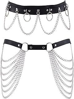Edgy 2PCS Punk Alloy-Leather Waist Body Chain Belt for Women - Bold Multilayered Design - Adjustable, Unique Fashion Statement Jewelry