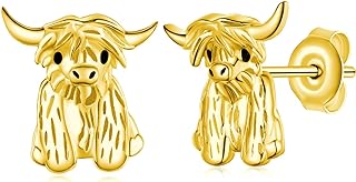 925 Sterling Silver Highland Cow Stud Earrings, Cute Animal Jewelry for Women and Girls, Hypoallergenic and Lightweight