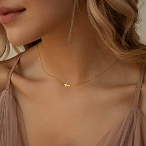Dainty Cross Necklace for Women, 14K Gold Plated/Sterling Silver Simple Cross Choker Necklaces Small Cross Pendant Tiny Cute Necklaces for Teen Girls Handmade Aesthetic Gold Jewelry for Women