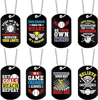 Moukeren 24 Pcs Motivational Dog Tag Necklaces Acrylic Dog Tags with Metal Beaded Chain Encouraging Cheerleaders Football Softball Soccer Basketball Gifts for Boys Kids Girls Men Team Favors