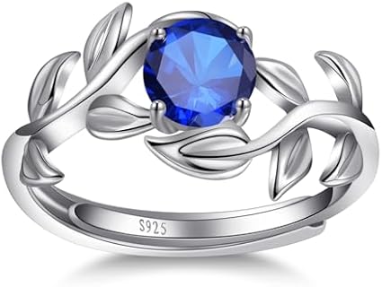 Adjustable Sterling Silver Leaf Branch Ring with Oval Sapphire for Women - Stackable Anniversary, Valentine's Day, Engagement Ring